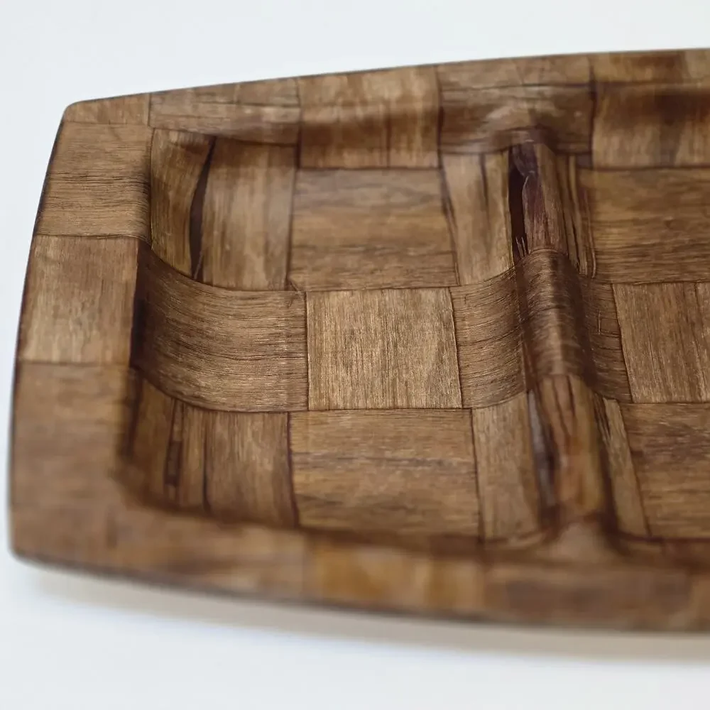 Stamped Weavewood Inc. Minneapolis Mid-Cent. Modern Wooden Divided Tray 14